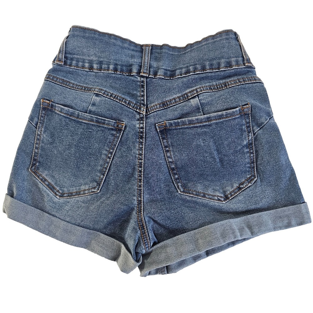 Forever 21 Women's Denim Shorts Size 25 Blue Cuffed Hem High Waisted - Picture 2 of 3